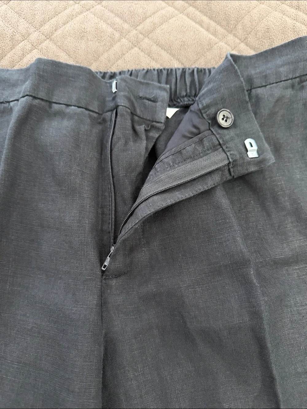 Zara Black Linen Trousers/Pants with Pom Trim size L
